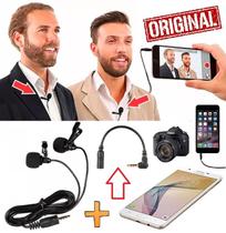 Microfone Duplo lapela Celular Smartphone Universal + Adaptador Câmeras Dslr Entrevistas Youtuber Microfone Duplo lapela Celular Smartphone Universal + Adaptador Câmeras Dslr Entrevistas Youtuber