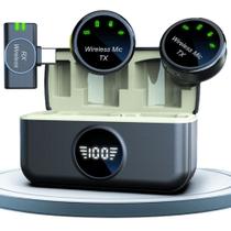 Microfone Duplo Lapela Sem fio 25 M Tipo C Case Carregamento Microfone Duplo Lapela Sem fio 25 M Tipo C Case Carregamento