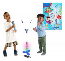 Microfone Duplo Para Criança Infantil Com Pedestal Azul Mp3