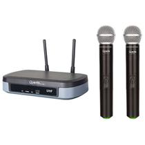 Microfone Duplo Profissional Quanta QTMWU104 Wireless Uhf Preto
