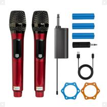 Microfone Duplo Profissional Sem Fio Karaoke Bateria Dinâmico Com Espuma