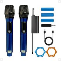 Microfone Duplo Profissional Sem Fio Karaoke Bateria Dinâmico Com Espuma