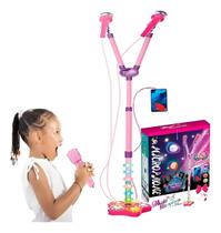 Microfone Duplo Rosa Brinquedo Infantil Com Luz Bluetooth