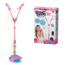 Microfone Duplo Rosa Com Pedestal Ajustável MP3 Brinquedo Musical Infantil - DM Toys
