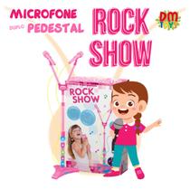 Microfone Duplo Rosa Infantil Pedestal Luz Conecta Celular
