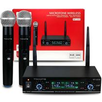 Microfone Duplo S-fio Profissional Wireless Mt-2210 Tomate Microfone Duplo S-fio Profissional Wireless Mt-2210 Tomate