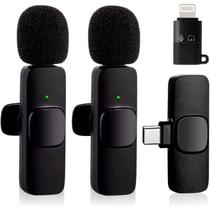 Microfone Duplo S/ Fio Tipo-C P/ Celular Captação Bateria Alta Sensibilidade P/ Live Vídeos Smartphone Audi