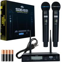 Microfone duplo sem fio santo angelo 30 canais uhf sas1031