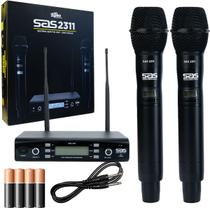 Microfone duplo sem fio santo angelo uhf 100 canais sas2311