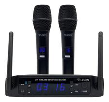 Microfone Duplo Sem Fio Uhf Profissional Dinâmic Ls916 Leson Preto