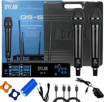 Microfone Duplo UHF Sem Fio Dylan QS-5 Com 300 Canais