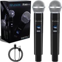 Microfone Duplo Wireless Profissional LS302 Sistema Digital Hi-Fi Bateria Lítio Partybox