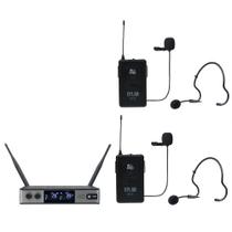 Microfone Dylan Sem Fio UDX-06 Multi Duplo Headset Lapela Transmissor