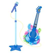 Microfone E Guitarra Infantil Azul Música Conecta Celular - Dm Toys