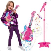 Microfone e Guitarra Infantil c/ Som luzes Música Conecta Celular