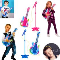 Microfone e Guitarra Infantil Musical Som Luzes Pedestal Conecta No Celular - Wellkids