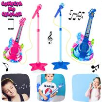 Microfone e Guitarra Infantil Musical Som Luzes Pedestal Conecta No Celular - Wellkids