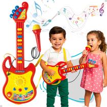 Microfone E Guitarra Infantil Som Luz Música Conecta Celular - DM Toys Microfone E Guitarra Infantil Som Luz Música Conecta Celular - DM Toys
