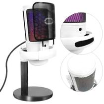 Microfone Gamer Branco com Suporte de Apoio com Altura Ajustável Iluminação Led RGB 7 Cores Usb Pc Filtro Pop Anti Ruído Microfone Gamer Branco com Suporte de Apoio com Altura Ajustável Iluminação Led RGB 7 Cores Usb Pc Filtro Pop Anti Ruído