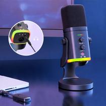 Microfone Gamer Dinâmico Recarregável Sem Fio 2.4g Led Rgb Usb Fire Phoenix Bkam8 Pro Preto