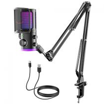 Microfone Gamer Fifine AmpliGame AM6T, Condensador, RGB, USB, Preto, Com Braço Articulado