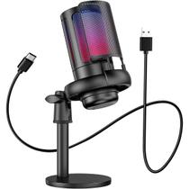 Microfone Gamer RGB Condensador USB Com Monitoramento De Fone Profissional Para Streaming Podcast PC Plug And Play