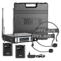 Microfone Headset Duplo Uhf Frequencia Variavel 200 Canais Com Auto Scan D-9006S Dylan