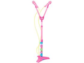 Microfone Infantil Brinquedo Duplo Karaoke Rosa Meninas - Dm Toys