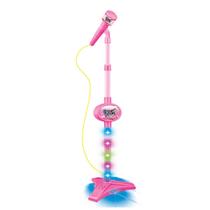 Microfone Infantil Brinquedo Pedestal com Luz Conecta MP3 Celular DM Toys DMT5898 Rosa