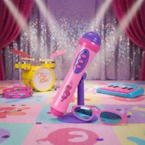 Microfone Infantil Com Óculos Luz E Som Menina Pop Star