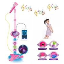 Microfone Infantil Com Pedestal Rosa Karaokê Conecta Celular