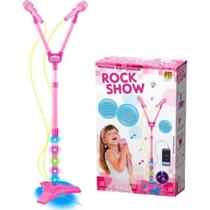 Microfone Infantil Duplo Com Luz Pedestal Rock Show DM Toys