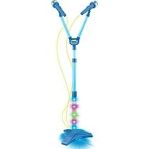 Microfone Infantil Duplo com Pedestal e Luzes Coloridas Azul DM Toys