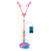 Microfone Infantil Duplo e Pedestal com Luzes Rosa