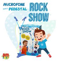 Microfone Infantil Duplo Pedestal Azul Luz Conecta Celular