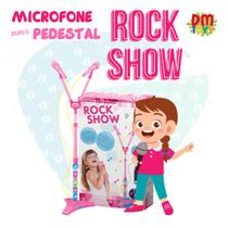 Microfone Infantil Duplo Pedestal Rosa Luz Conecta Celular