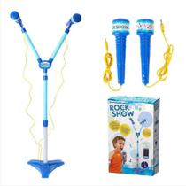 Microfone Infantil Karaokê Pedestal Ajustável Luz Som Azul