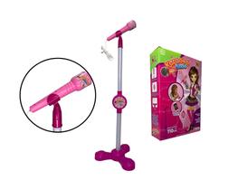 Microfone Infantil Karaokê Pedestal Rosa Som Fio Conecta no Celular Brincar Cantar Presente Natal