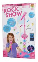 Microfone Infantil Pedestal Som E Luz Rosa Conecta Celular - Dm Toys