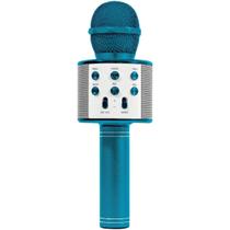 Microfone Karaoke Bluetooth Caixa De Som Grava Muda Voz Azul