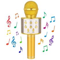 Microfone Karaoke Bluetooth Portatil Infantil Sem Fio Alto Falante Show Festa Youtuber Dourado