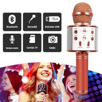 Microfone Karaoke Bluetooth Recarregavel Sem Fio Rose Gold