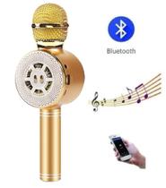 Microfone Karaokê Bluetooth Sd Usb Com 4 Efeitos De Voz Ws-669 Dourado