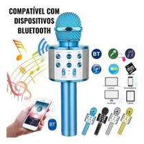 Microfone Karaoke Bluetooth Sem Fio Recarregável Azul