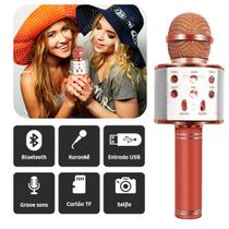 Microfone Karaoke Caixa De Som Bluetooth Rose Recarregavel