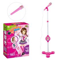Microfone Karaokê com Pedestal Use no Celular Criança Menina Cantar