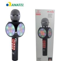 Microfone Karaoke Led Bluetooth Preto Som Grava Muda Voz