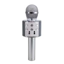 Microfone Karaoke Prata Bluetooth Sem Fio Repórter Usb