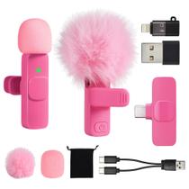 Microfone KZZOUY Mini Hot Pink Wireless Lavalier Type C