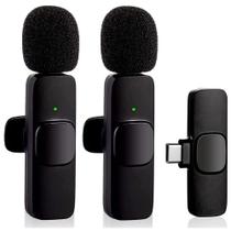 Microfone Lapela Celular Sem Fio Duplo 2em1 Android Tipo C